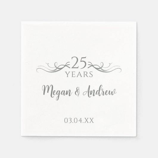 夫婦の名前 現代風 25周年記念 スタンダードカクテルナプキン (正面)