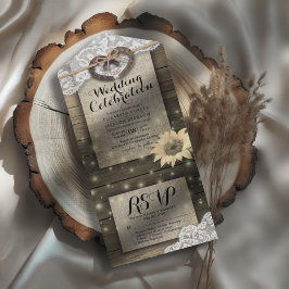 夫婦の馬蹄 ライトのレースのひまわり 結婚式の出欠確認 オールインワン招待状