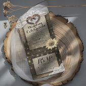 夫婦の馬蹄 ライトのレースのひまわり 結婚式の出欠確認 オールインワン招待状