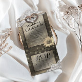 夫婦の馬蹄 ライトのレースのひまわり 結婚式の出欠確認 オールインワン招待状