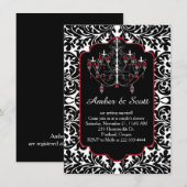 夫婦シャワー ブラック リーフィ ダマスク、シャンデリア 招待状 (正面/裏面)