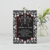 夫婦シャワー ブラック リーフィ ダマスク、シャンデリア 招待状 (スタンド正面)