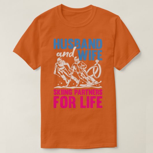 夫婦スキーで一生懸命遊ぶ Tシャツ (デザイン正面)