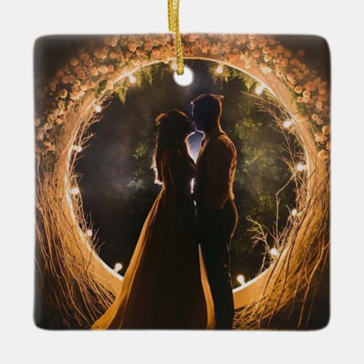 夫婦写真のオーナメント 初めての結婚クリスマス セラミックオーナメント (正面)