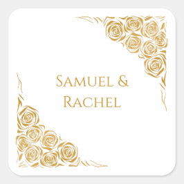 夫婦名手描き金のバラ結婚 スクエアシール