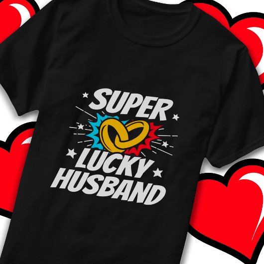 夫婦結婚したラッキー結婚夫の記念日 Tシャツ