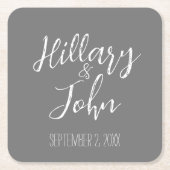 夫婦結婚の名前と日付紙コースター スクエアペーパーコースター (正面)