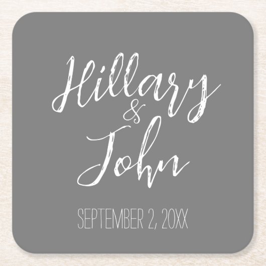 夫婦結婚の名前と日付紙コースター スクエアペーパーコースター (正面)