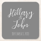 夫婦結婚の名前と日付紙コースター スクエアペーパーコースター (正面)
