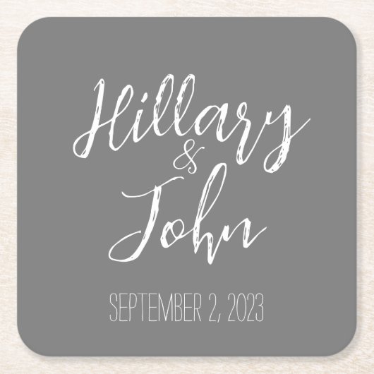 夫婦結婚の名前と日付紙コースター スクエアペーパーコースター (正面)