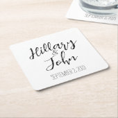 夫婦結婚の名前と日付紙コースター スクエアペーパーコースター (アングル)