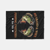 夫婦魚釣りパートナーおもしろいF フリースブランケット (正面(横))