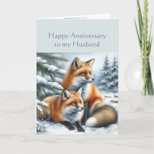 夫婦 冬の狐カップル アニバーサリー カード (正面)