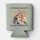 夫最高の常に写真パーソナライズされたセージ緑 缶クーラー (裏面)