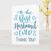 夫最高のEver Thank youタイポグラフィin Blue カード (黄色い花)