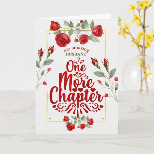 夫結婚周年記念の赤いバラ カード (黄色い花)