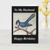 夫誕生日ハンサムブルージェイウォーターカラー カード (黄色い花)