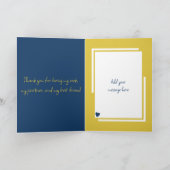 夫1周年記念ブルー金ゴールドかわいい鳥 カード (内部)