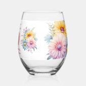 夫50周年記念の花ピンク ステムなしワイングラス (左)