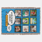 夫9フォトコラージュ漫画ブックおもしろいブルー スローブランケット (正面)