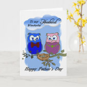 夫/父の幸せな日 – マンガフクロウ カード (黄色い花)