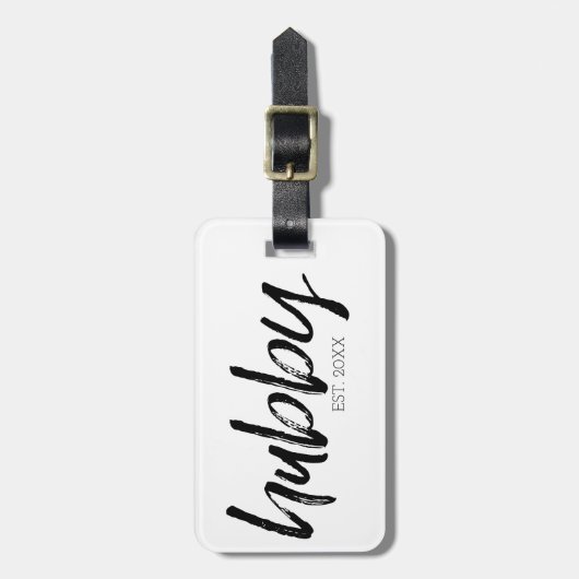 夫 - 遊び心のある黒のカリグラフィーでおしゃれな旦那様 ラゲッジタグ (正面縦)