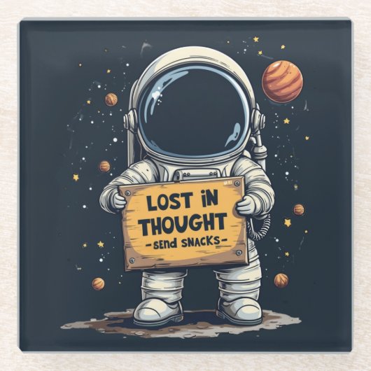 失ったおもしろい考え宇宙宇宙イラストレーション ガラスコースター (正面)