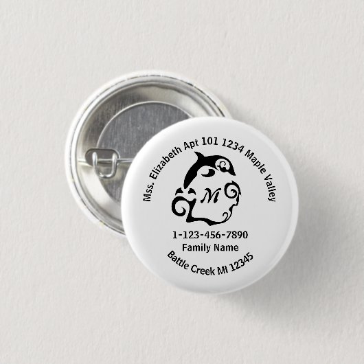 失ったドルフィンスイミングファミリーホームアドレス 缶バッジ (正面&裏面)