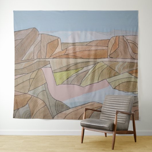 失ったビーチウォーターカラーラインアートプリント タペストリー (インサイチュ(横))