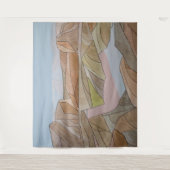 失ったビーチウォーターカラーラインアートプリント タペストリー (正面)