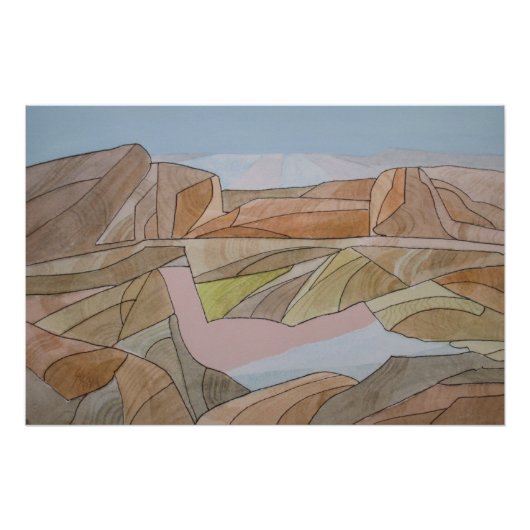 失ったビーチウォーターカラーラインアートプリント ポスター (正面)