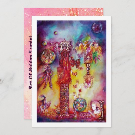 失われた影の園 フェアリー バタフライ ピンク 招待状 (正面/裏面)