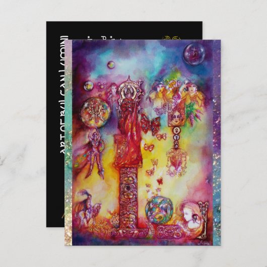 失われた影の庭の妖精たち、ピンクの蝶 インビテーションポストカード (正面/裏面)