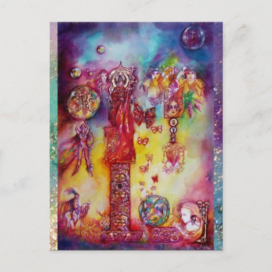 失われた影の庭の妖精たち、ピンクの蝶 インビテーションポストカード (正面)