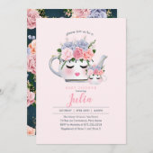 失敗のまつげのティーポットのお母さんのベビーの花のベビーシャワー 招待状 (正面/裏面)