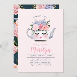 失敗のトロッコはティーポットの花のベビーシャワーを注目します 招待状