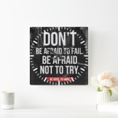 失敗を恐れない – ジムやる気を起こさせる スクエア壁時計 (ホーム)