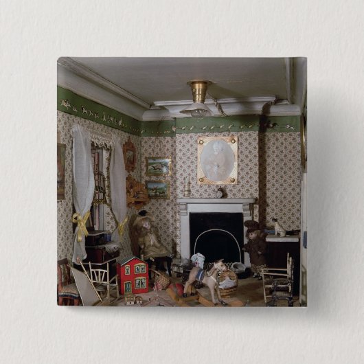 「失敗マイル」の家」からのおもちゃが付いている子供部屋、1890年 缶バッジ (正面)