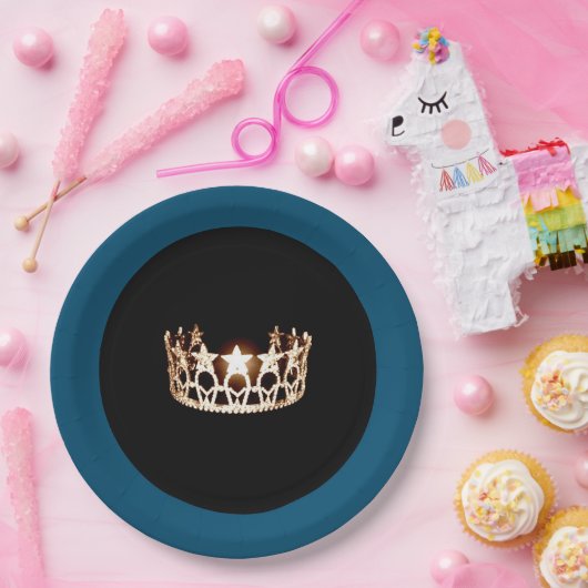 失敗米国はティール（緑がかった色）及び金ゴールドの王冠9"の紙皿スタイルを作ります ペーパープレート (パーティー)