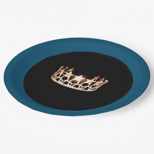 失敗米国はティール(緑がかった色)及び金ゴールドの王冠9"の紙皿スタイルを作ります ペーパープレート (アングル)