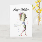 失敗適合の女の子はテニスの誕生日の挨拶状を遊びます カード (黄色い花)