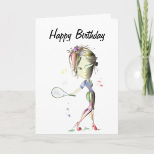 失敗適合の女の子はテニスの誕生日の挨拶状を遊びます カード