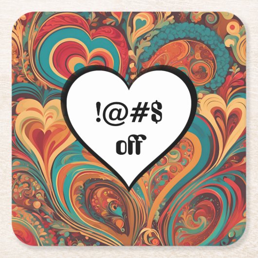 失礼なおもしろいハートデザイン!@#$ スクエアペーパーコースター (正面)