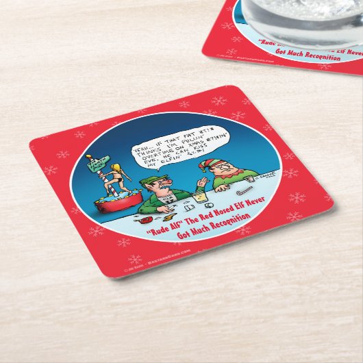 失礼なアルフおもしろいクリスマス小妖精や小人 スクエアペーパーコースター (アングル)