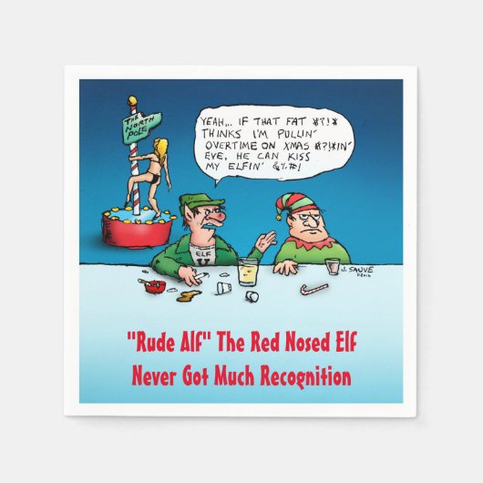 失礼アルフおもしろい小妖精や小人クリスマステーマ スタンダードカクテルナプキン (正面)