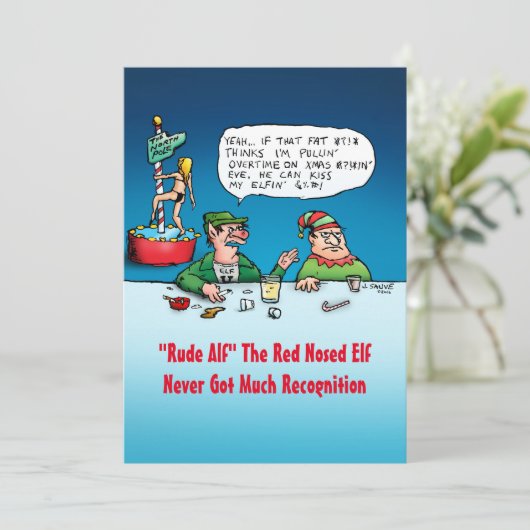 失礼アルフおもしろい小妖精や小人フラットクリスマスカード シーズンカード (スタンド正面)