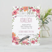 夾竹桃と鳥 水彩フラワー誕生日 招待状 (スタンド正面)