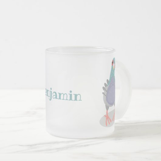 奇妙おもしろいなハト漫画イラストレーション フロストグラスマグカップ (正面右)