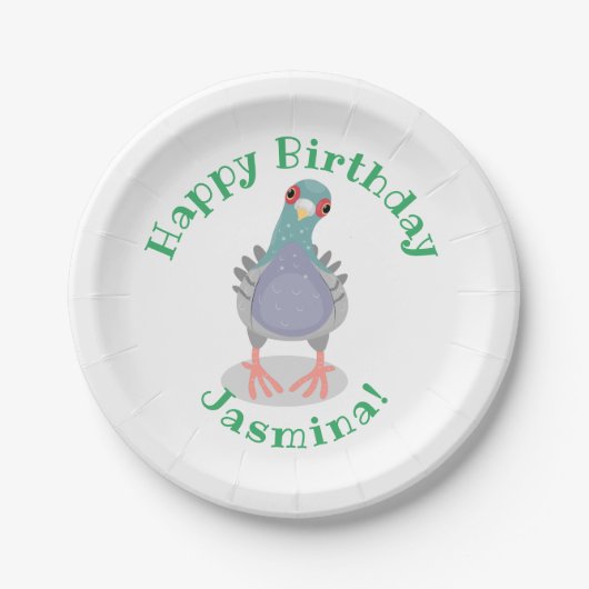 奇妙おもしろいなハト漫画イラストレーション ペーパープレート (正面)