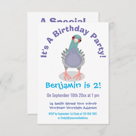 奇妙おもしろいなハト漫画イラストレーション 招待状 (正面/裏面)